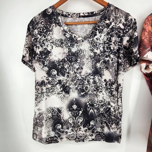 Women's Abstract Print Short Sleeve T-Shirt Blouses Women's Large Appropriate Be - Picture 6 of 8
